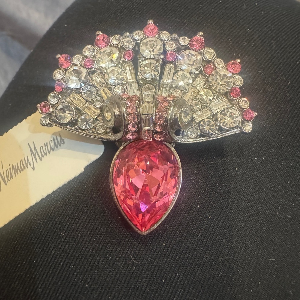 Neiman Marcus Vintage Jose Barrera Pink and Silver Brooch round & baguettes $238